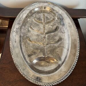 12"x16" Vintage Oval Footed Tray Serving Platter Academy Silver on Copper 700